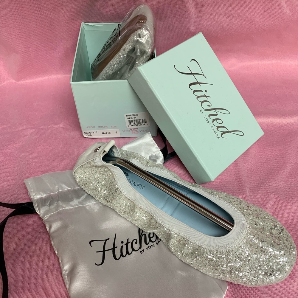 YS chunky glitter white bridal flats 8